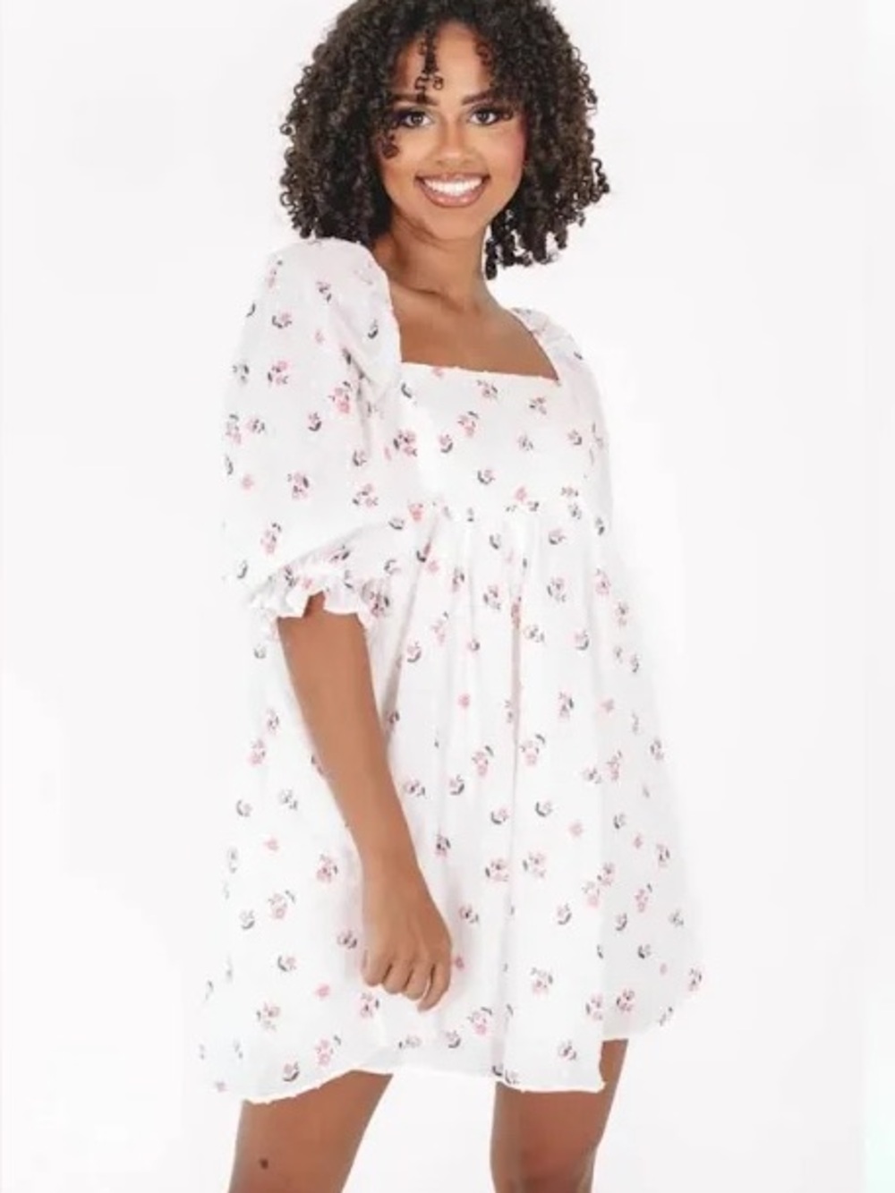 Storia Daisy Dreamer Floral Puff Sleeve Baby Doll Mini Dress Cotton size small